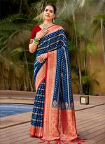 Banarasi Silk Navy Blue Festival Wear Weaving Saree